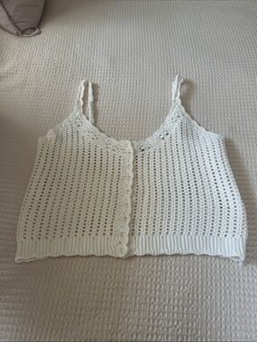 Jcrew Classic White Crochet Tank Top – Women's Sleeveless Knit Camisole